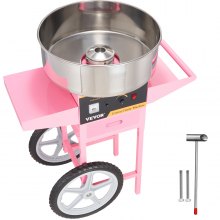 VEVOR Electric Cotton Candy Machine with Cart, 1000W Commercial Floss Maker with Stainless Steel Bowl, Sugar Scoop and Drawer, Perfect for Home, Kids Birthday, Family Party, Pink