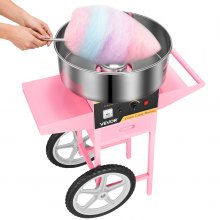 Máquina eléctrica para hacer algodón de azúcar VEVOR con carrito, 1000 W, con recipiente de acero inoxidable, cuchara y cajón para azúcar, ideal para el hogar, cumpleaños infantiles y fiestas familiares, color rosa.