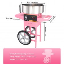 Komerční stroj na cukrovou vatu VEVOR s vozíkem na výrobu cukrové vaty 1000W Party