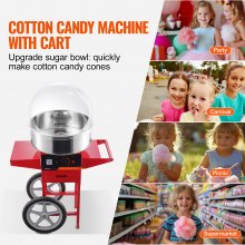VEVOR Elektrisk bomuldsslikmaskine med kurv, 1000 W kommerciel candy floss maskine med låg, skål i rustfrit stål, sukkerske og skuffe, perfekt til hjemmet, børnefødselsdag, familiefest, rød
