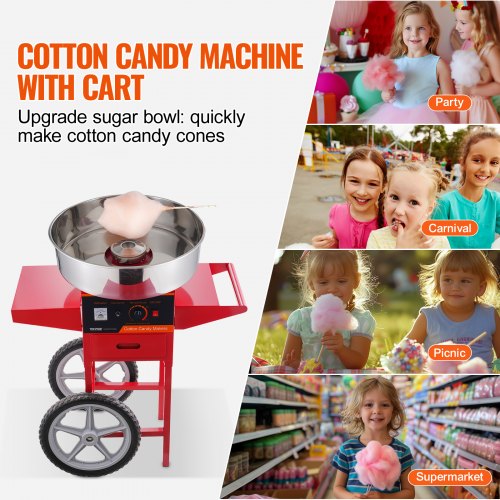 VEVOR Electric Cotton Candy Machine Cart With Cover - Commercial Floss Maker, 1000W, Stainless Steel Bowl, Pink 6 thumbnail image
