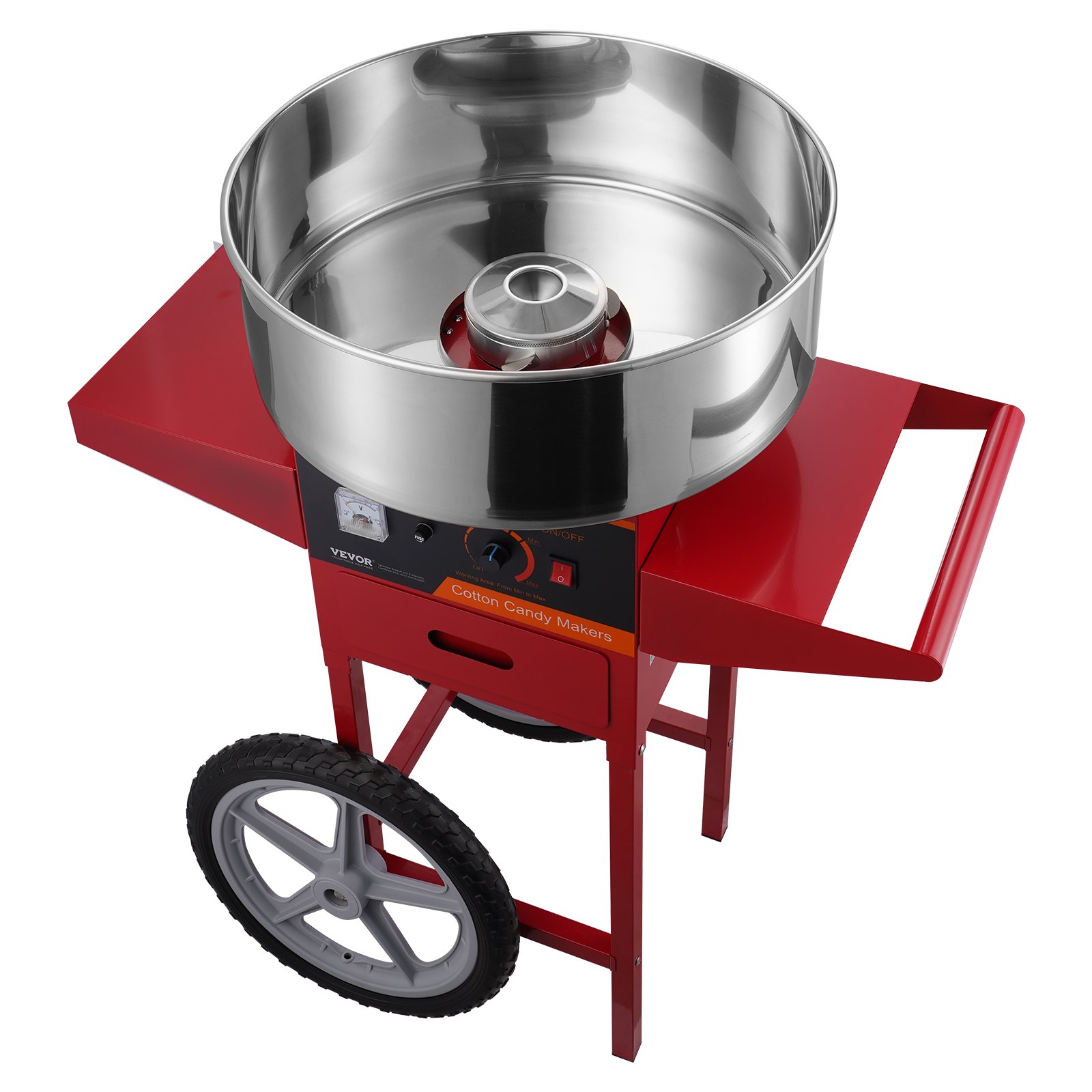 VEVOR Electric Cotton Candy Machine with Cart, 1000W Commercial Candy Floss Maker with Stainless Steel Bowl, Sugar Scoop and Drawer, Perfect for Home, Kids Birthday, Family Party, Red