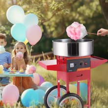 Elektrický stroj na cukrovú vatu VEVOR s vozíkom, 1 000 W komerčný výrobník cukrovej vaty s miskou z nehrdzavejúcej ocele, naberačkou a zásuvkou na cukor, ideálny na doma, na narodeniny detí, na rodinnú oslavu, červený