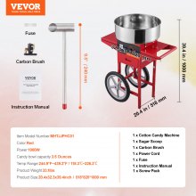 VEVOR Elektrisk Candy Candy Machine med vogn, 1000W kommerciel Candy Floss Maker med rustfri stålskål, sukkerske og skuffe, perfekt til hjemmet, børnefødselsdag, familiefest, rød