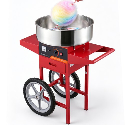 VEVOR Electric Cotton Candy Machine with Cart, 1000W Commercial Candy Floss Maker with Stainless Steel Bowl, Sugar Scoop and Drawer, Perfect for Home, Kids Birthday, Family Party, Red