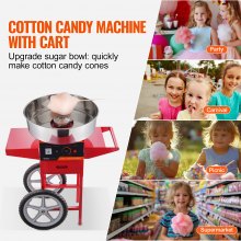 VEVOR Electric Cotton Candy Machine with Cart, 1000W Commercial Candy Floss Maker with Stainless Steel Bowl, Sugar Scoop and Drawer, Perfect for Home, Kids Birthday, Family Party, Red
