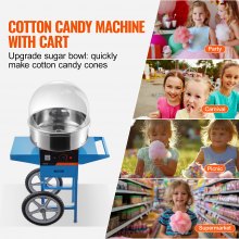 VEVOR Electric Cotton Candy Machine with Cart, 1000W Commercial Candy Floss Maker with Cover, Stainless Steel Bowl, Sugar Scoop and Drawer, Perfect for Home, Kids Birthday, Family Party, Blue