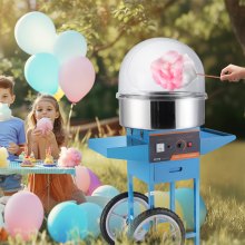 Elektrický stroj na cukrovou vatu VEVOR s vozíkem, 1000W komerční výrobník cukrové vaty s krytem, ​​nerezová mísa, odměrka a zásuvka na cukr, ideální pro domácnost, narozeniny dětí, rodinná oslava, modrá