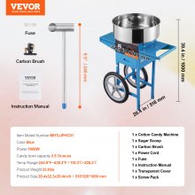 VEVOR Electric Cotton Candy Machine with Cart, 1000W Commercial Candy Floss Maker with Stainless Steel Bowl, Sugar Scoop and Drawer, Perfect for Home, Kids Birthday, Family Party, Blue