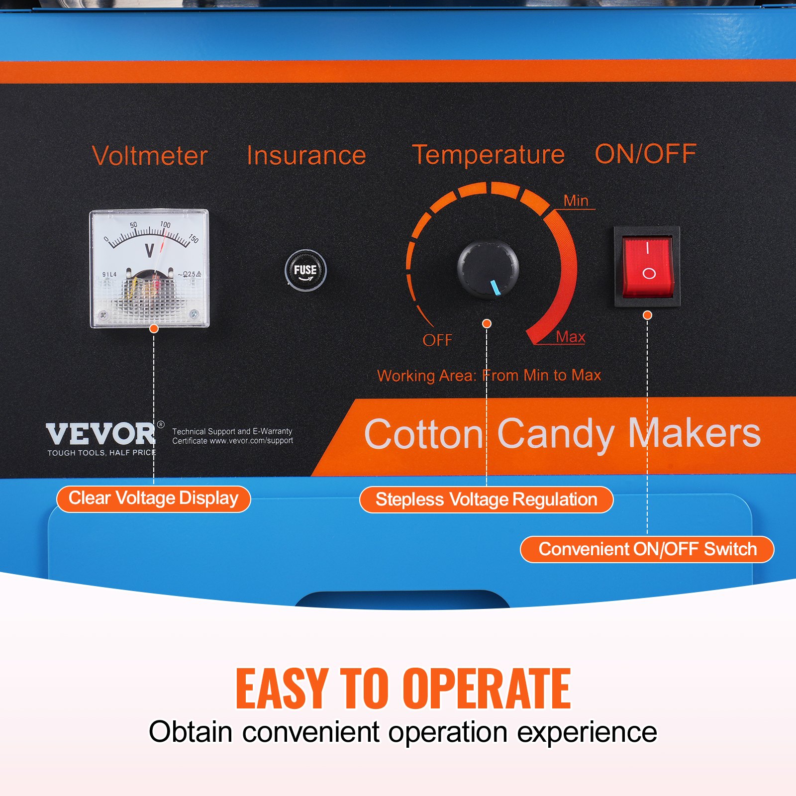 VEVOR Electric Cotton Candy Machine with Cart, 1000W Commercial Candy Floss Maker with Stainless Steel Bowl, Sugar Scoop and Drawer, Perfect for Home, Kids Birthday, Family Party, Blue