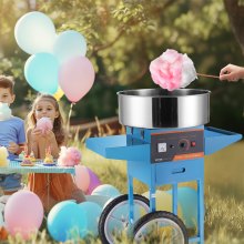 Elektrický stroj na cukrovou vatu VEVOR s vozíkem, 1000W komerční výrobník cukrové vaty s miskou z nerezové oceli, odměrkou na cukr a zásuvkou, ideální pro domácnost, narozeniny dětí, rodinná oslava, modrá