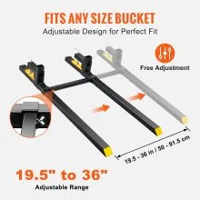 VEVOR Pallet Forks, 2000 lbs Tractor Bucket Forks, 60" Total Length Clamp on Pallet Forks with Adjustable Stabilizer bar, Heavy Duty Pallet Forks for Tractor Attachments, Skid Steer, Loader Bucket