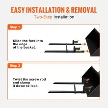 VEVOR Pallet Forks, 2000 lbs Tractor Bucket Forks, 60" Total Length Clamp on Pallet Forks with Adjustable Stabilizer bar, Heavy Duty Pallet Forks for Tractor Attachments, Skid Steer, Loader Bucket