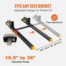 VEVOR Pallet Forks, 2000 lbs Clamp on Pallet Forks, 43" Total Length Heavy Duty Pallet Forks with Adjustable Stabilizer bar, Tractor Bucket Forks for Tractor Attachments, Skid Steer, Loader Bucket