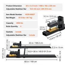 VEVOR Pallet Forks, 2000 lbs Clamp on Pallet Forks, 43" Total Length Heavy Duty Pallet Forks with Adjustable Stabilizer bar, Tractor Bucket Forks for Tractor Attachments, Skid Steer, Loader Bucket