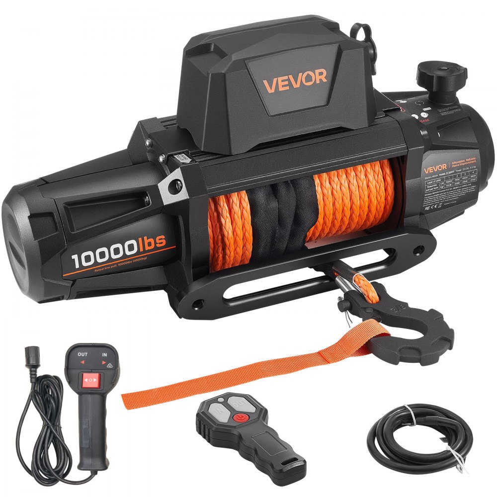 VEVOR Electric Winch, 10000 lbs Load Capacity, 12V DC Truck Winch with Φ7/20 in x 90 ft Synthetic Rope, Wireless & Wired Remote Control, IP67 Waterproof for Towing Off-Road SUV Jeep Trailer Boat