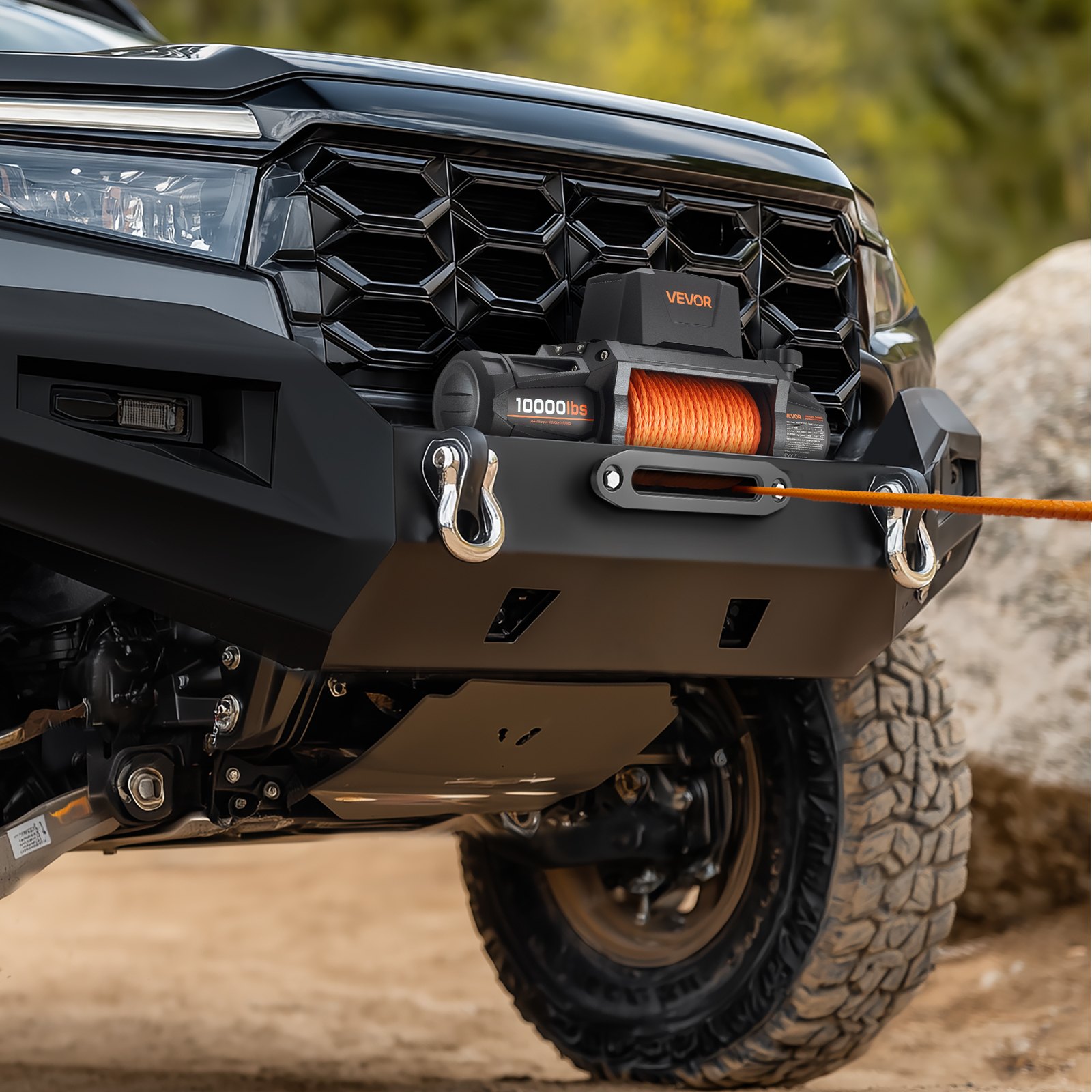 VEVOR Electric Winch, 10000 lbs Load Capacity, 12V DC Truck Winch with Φ7/20 in x 90 ft Synthetic Rope, Wireless & Wired Remote Control, IP67 Waterproof for Towing Off-Road SUV Jeep Trailer Boat