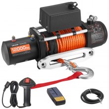 VEVOR Electric Winch, 12000 lbs Load Capacity, 12V DC Truck Winch with Φ0.36 in x 75.5 ft Synthetic Rope, Wireless & Wired Remote Control, IP55 Waterproof for Towing Off-Road SUV Jeep Trailer Boat