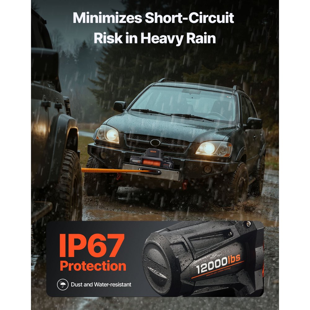 VEVOR Electric Winch, 12000 lbs Load Capacity, 12V DC Truck Winch with Φ3/8 in x 92 ft Synthetic Rope, Wireless & Wired Remote Control, IP67 Waterproof for Towing Off-Road SUV Jeep Trailer Boat