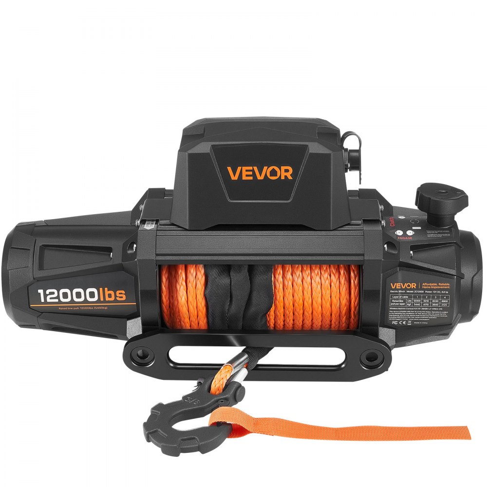 VEVOR Electric Winch, 12000 lbs Load Capacity, 12V DC Truck Winch with Φ3/8 in x 92 ft Synthetic Rope, Wireless & Wired Remote Control, IP67 Waterproof for Towing Off-Road SUV Jeep Trailer Boat