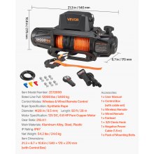 VEVOR Electric Winch, 12000 lbs Load Capacity, 12V DC Truck Winch with Φ3/8 in x 92 ft Synthetic Rope, Wireless & Wired Remote Control, IP67 Waterproof for Towing Off-Road SUV Jeep Trailer Boat
