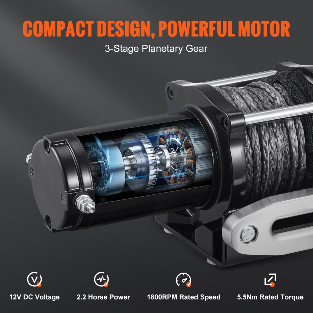 VEVOR Electric Winch, 12V 4500 lb Load Capacity Nylon Rope Winch, IP55 1/4” x 39ft ATV UTV Winch with Wireless Handheld Remote & Hawse Fairlead for Towing Jeep Off-Road SUV Truck Car Trailer Boat