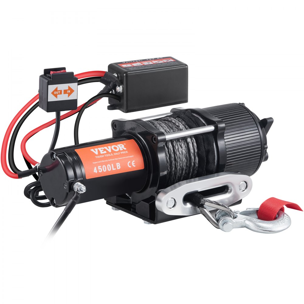 VEVOR Electric Winch, 12V 4500 lb Load Capacity Nylon Rope Winch, IP55 1/4” x 39ft ATV UTV Winch with Wireless Handheld Remote & Hawse Fairlead for Towing Jeep Off-Road SUV Truck Car Trailer Boat