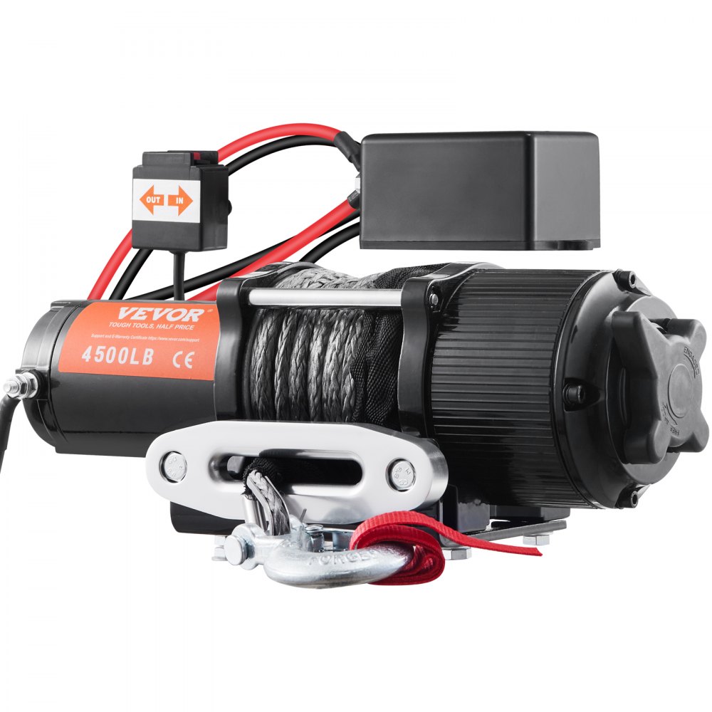 VEVOR Electric Winch, 12V 4500 lb Load Capacity Nylon Rope Winch, IP55 1/4” x 39ft ATV UTV Winch with Wireless Handheld Remote & Hawse Fairlead for Towing Jeep Off-Road SUV Truck Car Trailer Boat
