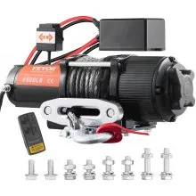 VEVOR Electric Winch, 12V 4500 lb Load Capacity Nylon Rope Winch, IP55 1/4” x 39ft ATV UTV Winch with Wireless Handheld Remote & Hawse Fairlead for Towing Jeep Off-Road SUV Truck Car Trailer Boat