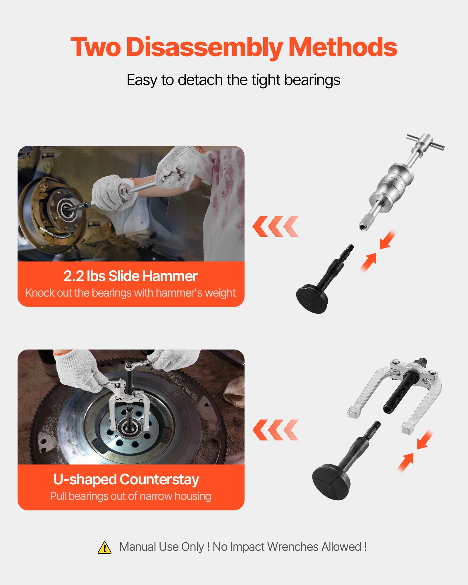 VEVOR Blind Hole Bearing Puller Set, 16-in-1 Inner Bearing Race and Seal Extractor Kit, 16 PCS Slide Hammer Pilot Insert Inner Internal Bearing Removal Tool Set with 10 Split Collets and Counterstay