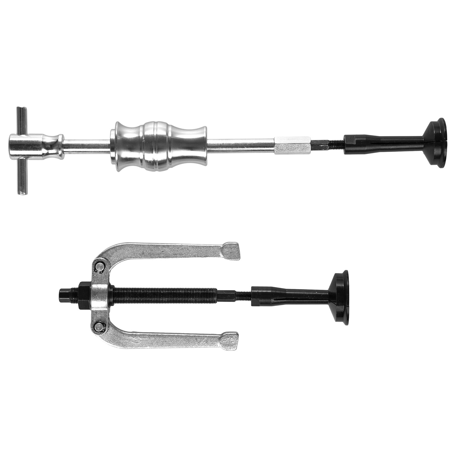 VEVOR blind hole bearing puller set with slide hammer and puller arms in silver and black finish.