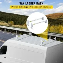VEVOR Van Roof Ladder Rack, 2 Bars, 331 LBS Capacity, 46.5\"-68.1\" Adjustable Steel Roof Racks, Compatible with Chevy Dodge Ford GMC Express Savana, Universal Design, White