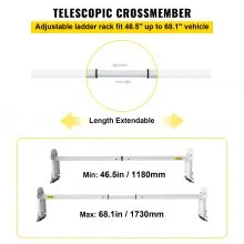 VEVOR Van Roof Ladder Rack, 2 Bars, 331 LBS Capacity, 46.5\"-68.1\" Adjustable Steel Roof Racks, Compatible with Chevy Dodge Ford GMC Express Savana, Universal Design, White