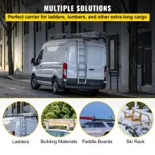 VEVOR Van Roof Ladder Rack, 2 Bars, 331 LBS Capacity, 46.5\"-68.1\" Adjustable Steel Roof Racks, Compatible with Chevy Dodge Ford GMC Express Savana, Universal Design, White