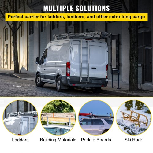 VEVOR Universal Van Ladder Roof Racks, 2 Bars, 331 LBS Capacity, 34.6"-56" Adjustable Matte Coating Van Rack, Compatible with Chevy Ford Express Fullsize Van, White
