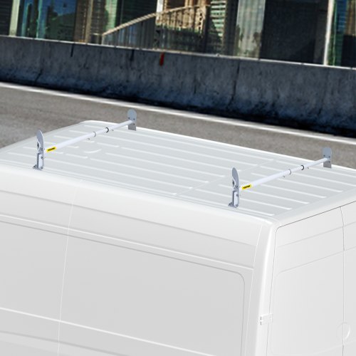 VEVOR Universal Van Ladder Roof Racks, 2 Bars, 331 LBS Capacity, 34.6"-56" Adjustable Matte Coating Van Rack, Compatible with Chevy Ford Express Fullsize Van, White