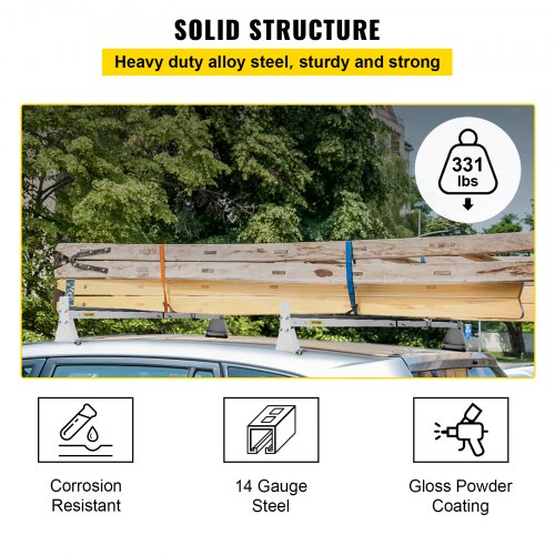 VEVOR Van Roof Ladder Rack, 2 Bars, 331 LBS Capacity, 52"-63.8" Adjustable Steel Roof Rack Cross Bar with Ladder Stoppers, Fit Vans with Rain Gutters, for Kayak Canoe Lumber Pipe Cargo,, White