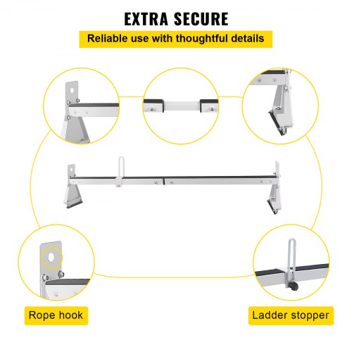 VEVOR Van Roof Ladder Rack, 2 Bars, 331 LBS Capacity, 52"-63.8" Adjustable Steel Roof Rack Cross Bar with Ladder Stoppers, Fit Vans with Rain Gutters, for Kayak Canoe Lumber Pipe Cargo,, White