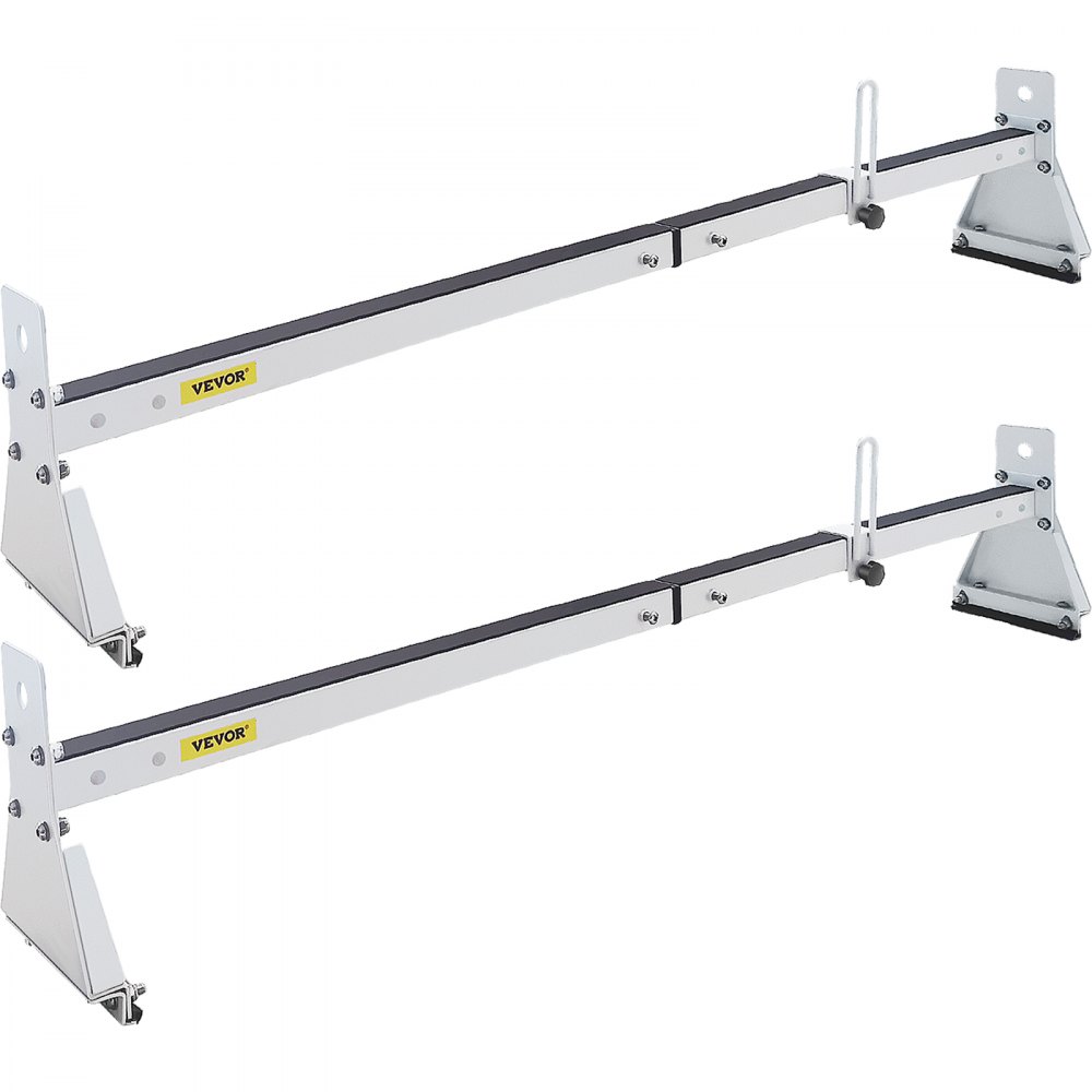 VEVOR Van Roof Ladder Rack, 2 Bars, 331 LBS Capacity, 52\"-63.8\" Adjustable Steel Roof Rack Cross Bar with Ladder Stoppers, Fit Vans with Rain Gutters, for Kayak Canoe Lumber Pipe Cargo,, White