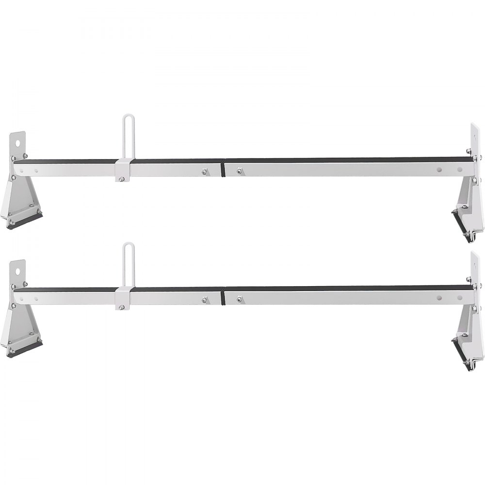 VEVOR Van Roof Ladder Rack, 2 Bars, 331 LBS Capacity, 52\"-63.8\" Adjustable Steel Roof Rack Cross Bar with Ladder Stoppers, Fit Vans with Rain Gutters, for Kayak Canoe Lumber Pipe Cargo,, White