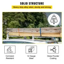 VEVOR Van Roof Ladder Rack, 2 Bars, 331 LBS Capacity, 52"-63.8" Adjustable Steel Roof Rack Cross Bar with Ladder Stoppers, Fit Vans with Rain Gutters, for Kayak Canoe Lumber Pipe Cargo,, White