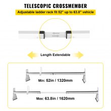 VEVOR Van Roof Ladder Rack, 2 Bars, 331 LBS Capacity, 52\"-63.8\" Adjustable Steel Roof Rack Cross Bar with Ladder Stoppers, Fit Vans with Rain Gutters, for Kayak Canoe Lumber Pipe Cargo,, White