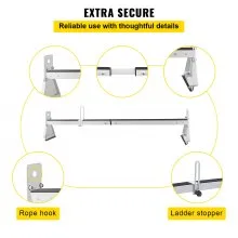 VEVOR Van Roof Ladder Rack, 2 Bars, 331 LBS Capacity, 52"-63.8" Adjustable Steel Roof Rack Cross Bar with Ladder Stoppers, Fit Vans with Rain Gutters, for Kayak Canoe Lumber Pipe Cargo,, White