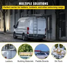 VEVOR Van Roof Ladder Rack, 2 Bars, 331 LBS Capacity, 52"-63.8" Adjustable Steel Roof Rack Cross Bar with Ladder Stoppers, Fit Vans with Rain Gutters, for Kayak Canoe Lumber Pipe Cargo,, White