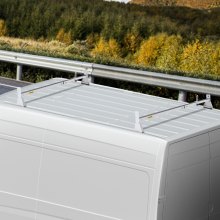 VEVOR Van Roof Ladder Rack, 2 Bars, 331 LBS Capacity, 52\"-63.8\" Adjustable Steel Roof Rack Cross Bar with Ladder Stoppers, Fit Vans with Rain Gutters, for Kayak Canoe Lumber Pipe Cargo,, White