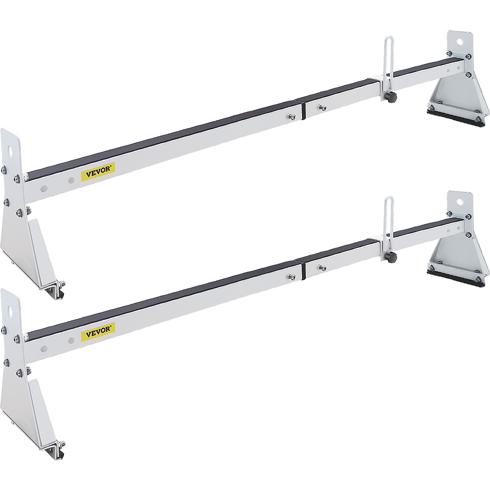 VEVOR Van Roof Ladder Rack, 2 Bars, 331 LBS Capacity, 52\"-63.8\" Adjustable Steel Roof Rack Cross Bar with Ladder Stoppers, Fit Vans with Rain Gutters, for Kayak Canoe Lumber Pipe Cargo,, White