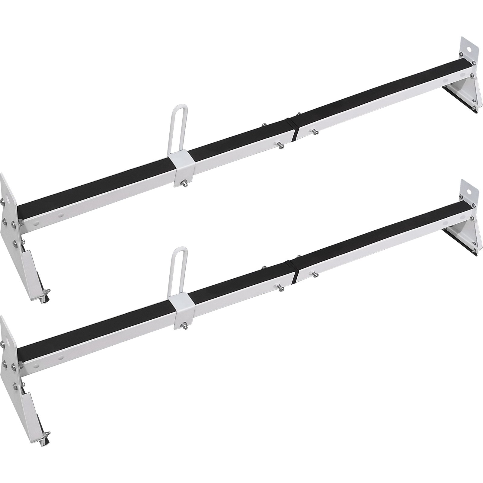 VEVOR Van Roof Ladder Rack, 2 Bars, 331 LBS Capacity, 52\"-63.8\" Adjustable Steel Roof Rack Cross Bar with Ladder Stoppers, Fit Vans with Rain Gutters, for Kayak Canoe Lumber Pipe Cargo,, White