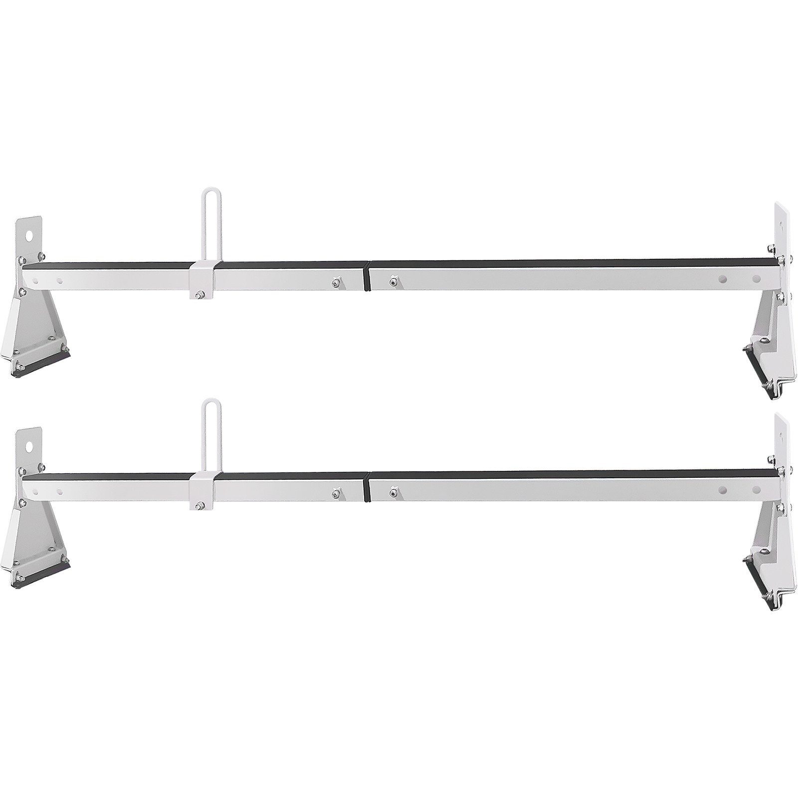 VEVOR Van Roof Ladder Rack, 2 Bars, 331 LBS Capacity, 52\"-63.8\" Adjustable Steel Roof Rack Cross Bar with Ladder Stoppers, Fit Vans with Rain Gutters, for Kayak Canoe Lumber Pipe Cargo,, White