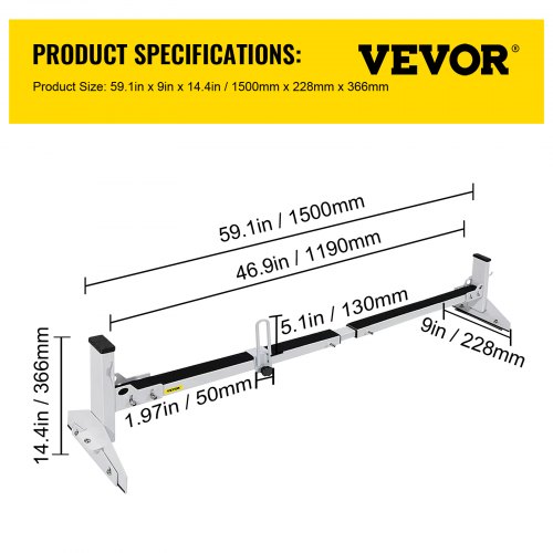 VEVOR Van Roof Ladder Rack, 3 Bars, 661 LBS Capacity, 46.9"-59.1" Adjustable Middle Bar Steel Roof Racks, Rain-Gutter Mount Racks Fit Most Van Rails, Universal Design, White