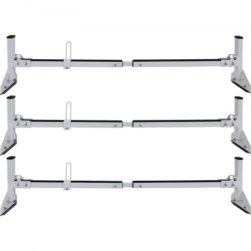 VEVOR Van Roof Ladder Rack, 3 Bars, 661 LBS Capacity, 46.9"-59.1" Adjustable Middle Bar Steel Roof Racks, Rain-Gutter Mount Racks Fit Most Van Rails, Universal Design, White